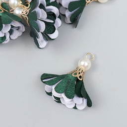 Декор текстиль «Цветок 2 с жемчужиной. Хвойный и белый», набор 6 шт., 3 см