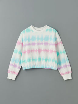 Bisiklet Yaka Batik Desenli K?z ?ocuk Sweatshirt