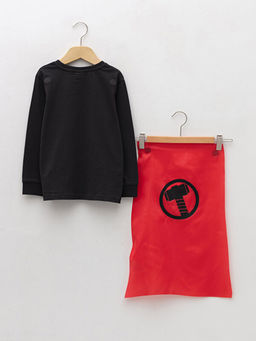 Bisiklet Yaka Thor Bask?l? Uzun Kollu Erkek ?ocuk Sweatshirt ve Pelerin - Waikiki фото 3