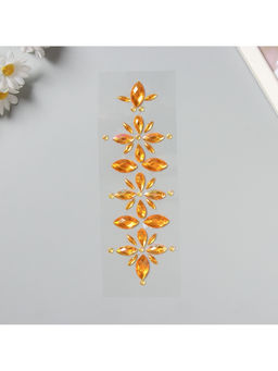 Наклейка - стразы Цветы, на шею, спину, жёлтая, 25?8.5 см