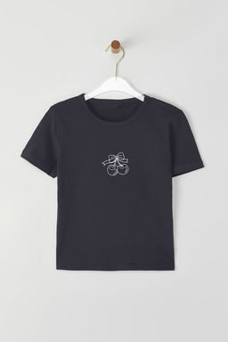 TRENDYOLMILLA Antrasit Fitted/Vucuda Oturan Nak?sl? Orme T-Shirt TWOSS25TS00082  фото 7