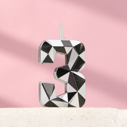 Цена за 3 шт. Свеча для торта «Алмаз», цифра 3, серебристый металлик