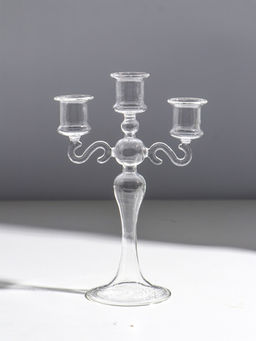 Стеклянный подсвечник на 3 свечи «Канделябр. Версаль», прозрачный, d=2.2 см, 21×14×7.7 см