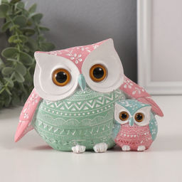 Фигурка полистоун «Цветной филин с птенцом», узоры, 15.2×6×11 см