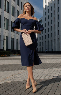 Платье-футляр темно-синий