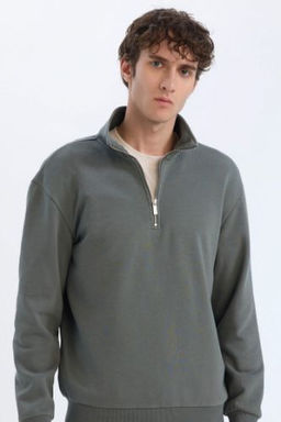 Comfort Regular Fit Rahat Kal?p Fermuarl? Dik Yaka Basic Duz Sweatshirt