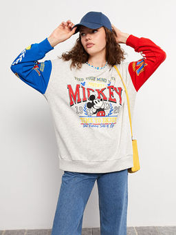 Bisiklet Yaka Mickey Mouse Bask?l? Uzun Kollu Kad?n Sweatshirt