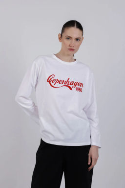 Белый лонгслив с красным принтом-надписью - Incity фото 3