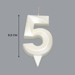 Цена за 3 шт. Свеча в торт «Грань», цифра 5, жемчужный, 6.5 см