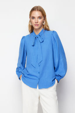 TRENDYOLMILLA Ekru Yakada Fular Detayl? Regular Normal Kal?p Dokuma Gomlek TWOSS21GO0098  фото 2