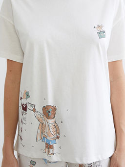 Bisiklet Yaka Bask?l? Kad?n ?ortlu Pijama Tak?m?