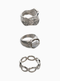 Набор колец 3 шт "Новый стиль" жемчуг,цепь, размер МИКС, цвет белый в серебре