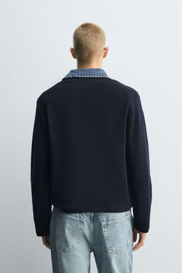 DENIM COLLAR COMBINATION KNIT POLO SHIRT - Zara фото 3