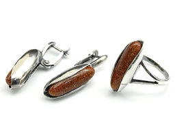 Кольцо Серьги с авантюрином имитация размер 17.