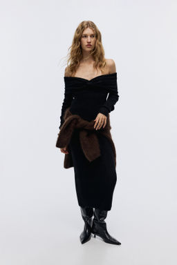 Vestido off-the-shoulder en punto fino - H&m фото 3