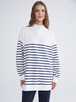 B?y?k Beden ?izgili Kad?n Sweatshirt Tunik