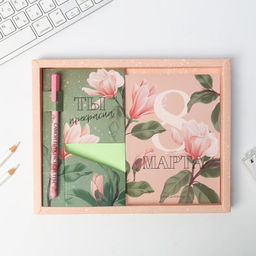 Подарочный набор «8 Марта»: ежедневник А6, блок бумаги и ручка пластик