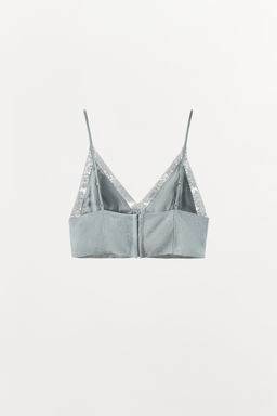 TOP CROP JACQUARD ENCAJE / Gris / Azul