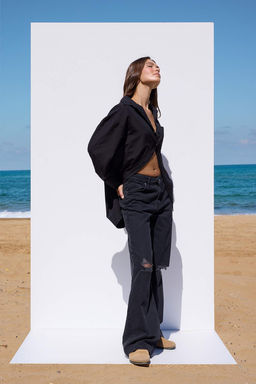 More Sustainable Siyah Rejeneratif Pamuk Dusuk Bel Y?rt?k Detayl? Wide Leg Jeans TWOAW26JE00224 - Trendyolmilla фото 2