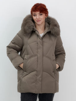 Куртка зимняя женская с мехом и капюшоном тренд коричневого цвета 7656K - Visdeer фото 8