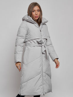 Пальто утепленное молодежное зимнее женское светло-серого цвета 52356SS - Holdluck фото 9