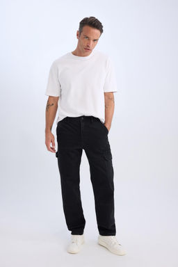 %100 Pamuk Relax Fit Rahat Kal_p Normal Bel Geni_ Pa_a Kargo Cepli Siyah Jean Pantolon - Defacto фото 4