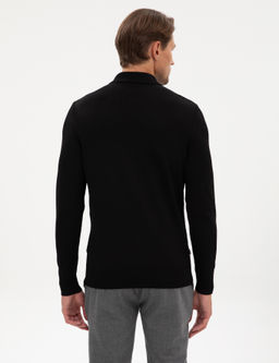 Siyah Slim Fit Polo Yaka Fermuarl_ Triko Kazak - Pierre cardin фото 5