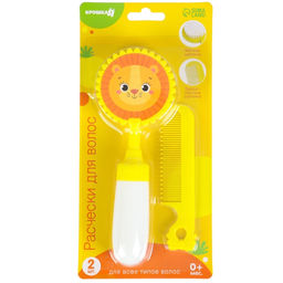 Расчёска детская, щётка для волос в наборе с погремушкой «Львёнок»