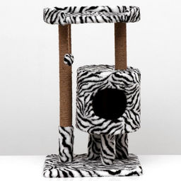 Домик для кошек с когтеточкой «Круглый с площадкой», 52×52×95 см, зебра