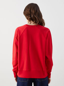 LC Waikiki Kirmizi Bisiklet Yaka Oversize Kad_n Sweatshirt