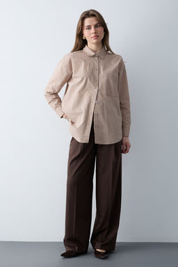 Kahverengi Cizgili Dokuma Gomlek TWOSS26GO00148 - Trendyolmilla фото 3