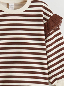 Bisiklet Yaka ?izgili K?z ?ocuk Kal?n Sweatshirt