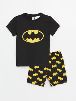 Bisiklet Yaka K?sa Kollu Batman Bask?l? Erkek Bebek ?ortlu Pijama Tak?m?