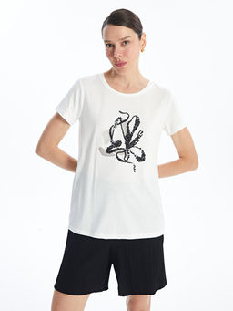 Bisiklet Yaka ??lemeli K?sa Kollu Kad?n Ti??rt