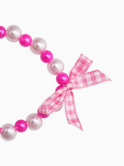 Цена за 2 шт. Браслет детский "Выбражулька" котик, бант, жемчуг, цвет бело-розовый