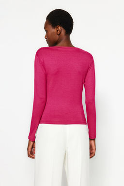 Trendyolmilla Lacivert Fitted/Vucuda Oturan Uzun Kol Kay?k Yaka Viskoz Esnek Orme Bluz TWOAW21BZ0106 фото 16