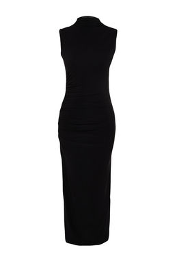 TRENDYOLMILLA Siyah S?f?r Kol Drapeli Bodycone/Vucuda Oturan Esnek Orme Maxi Kalem Elbise TWOSS24EL00101  фото 7