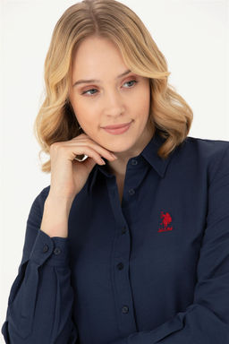 Женская базовая рубашка темно-синего цвета с длинным рукавом - U.s. polo assn фото 9