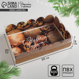 Цена за 5 шт. Коробка подарочная с пластиковой крышкой «С Новым годом!», 20×30×8 см