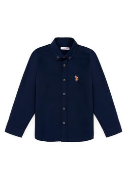 Темно-синяя базовая рубашка с длинным рукавом для мальчика