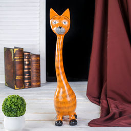 Сувенир дерево "Рыжая кошечка с длинной шеей" 10х15х50 см