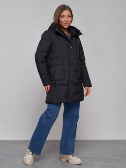 Зимняя женская куртка молодежная с капюшоном черного цвета 586821Ch - RoccaManer фото 4