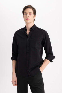 Оксфордская рубашка с воротником поло и длинным рукавом стандартного кроя - Defacto фото 4