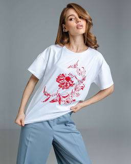 Футболка с принтом и бусинами FD016 - Sahar art lab фото 6