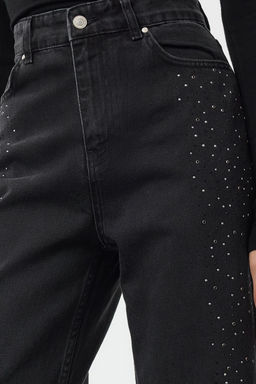 Siyah Tas Detayl? Yuksek Bel Genis Paca Wide Leg Jeans TWOAW25JE00379 - Trendyolmilla фото 4