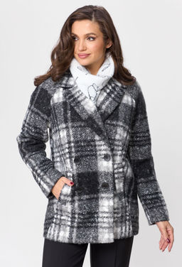 Пальто БелЭльСтиль 841 клетка серая  фото 99