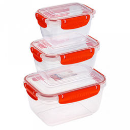 Контейнер для продуктов пластмассовый Мастер набор 3шт: 0,5л, 1л, 1,8л, прямоугольный, с клипсами, воздухонепроницаемый (герметичный), глубокий, съемный силиконовый уплотнитель, подходит для СВЧ (Россия) - Домашняя мода фото 2