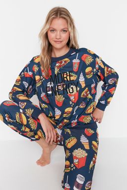 Cok Renkli %100 Pamuklu Slogan Nak?sl? Desenli Orme Pijama Tak?m? THMAW23PT00064