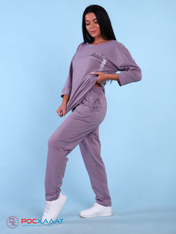 Трикотажный костюм с брюками пастельно-лиловый К-59 (5)