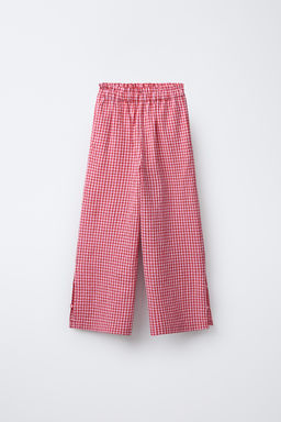 GINGHAM WIDE-LEG TROUSERS